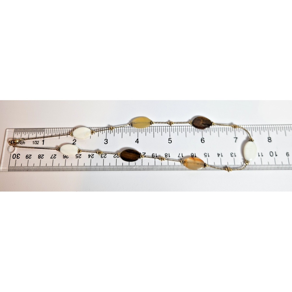 Monet Tiger Eye, MOP & Quartz Ovals‎ on Gold Tone Chain Necklace 7.5" - Picture 4 of 5